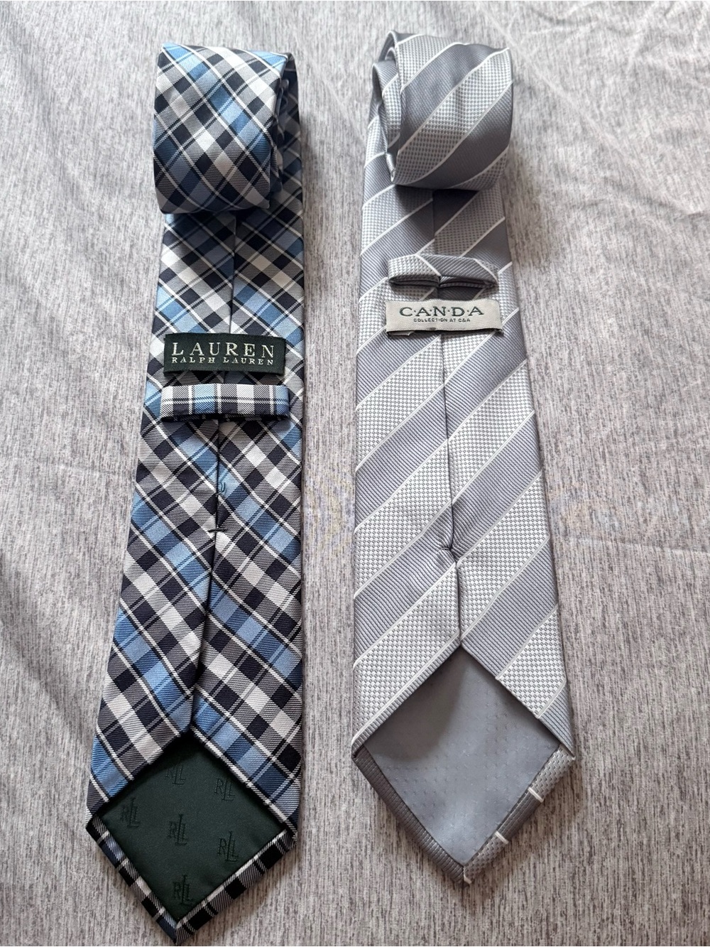 Lauren Ralph Lauren Blue Plaid Tie & Canda Silver Stripe Tie - Two Pack